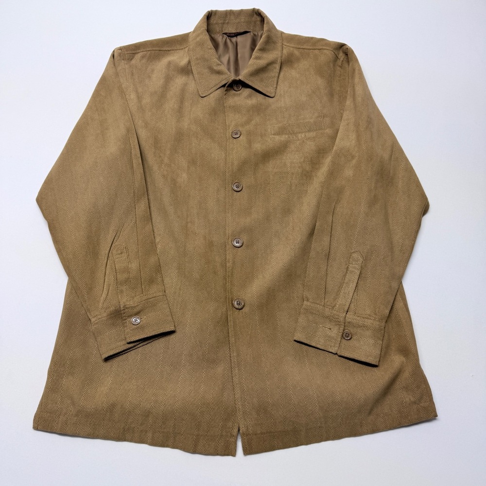 Sette Ponti Mens Tan Herringbone Button Front Lined Shirt Jacket Large